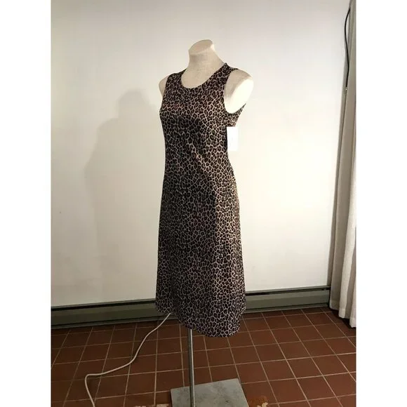 Vintage 90s JOULE Leopard Print Sleeveless Midi Dress Small Animal Print Brown